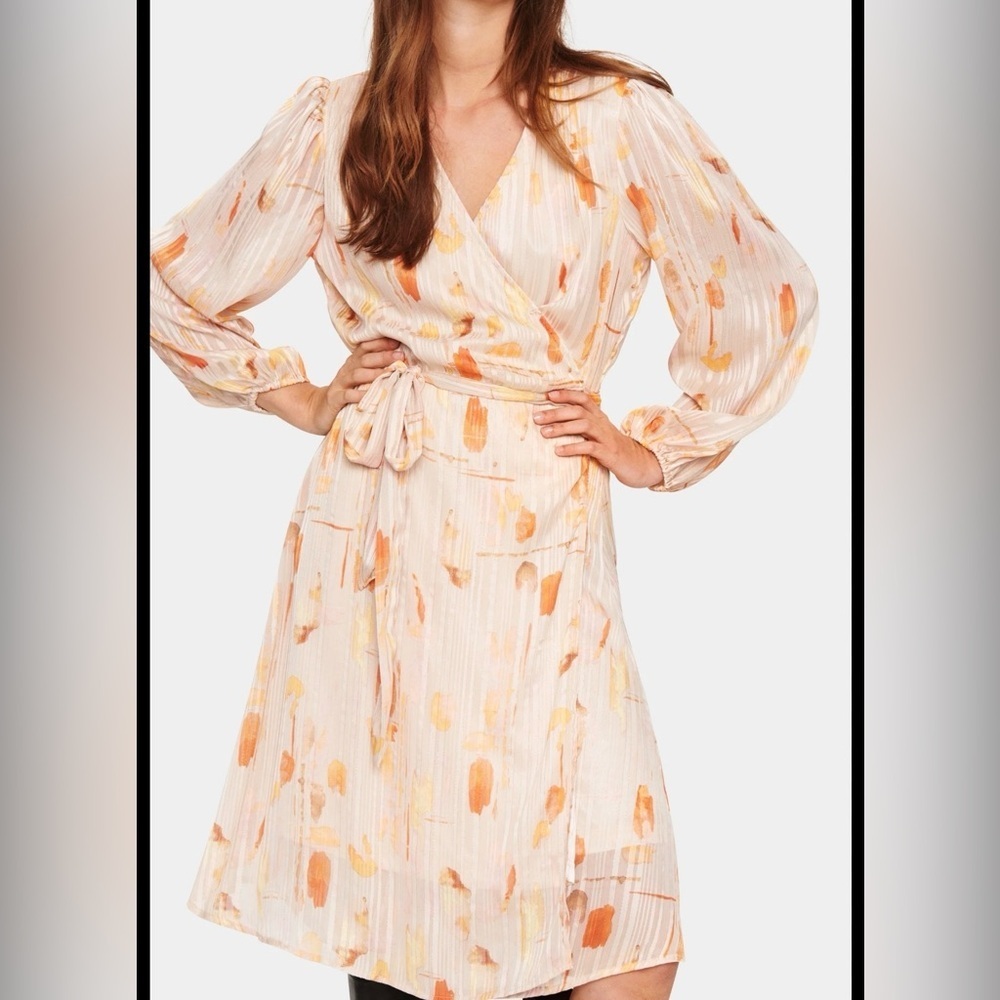 Saint Tropez Elegant Orange Gold Patterned Wrap Dress Size Small New with Tag